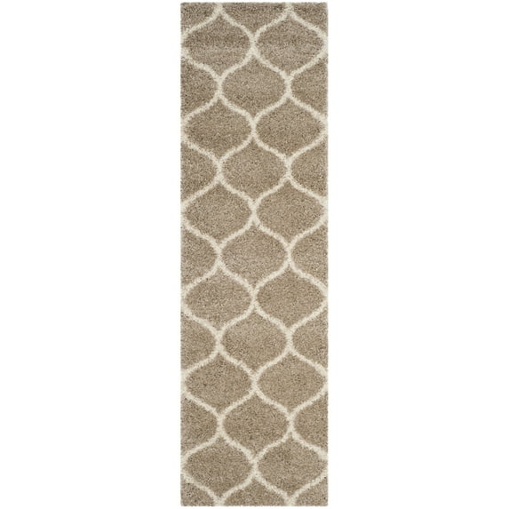 SAFAVIEH Hudson Arline Plush Geometric Shag Runner Rug, Beige/Ivory, 2'3" x 18'