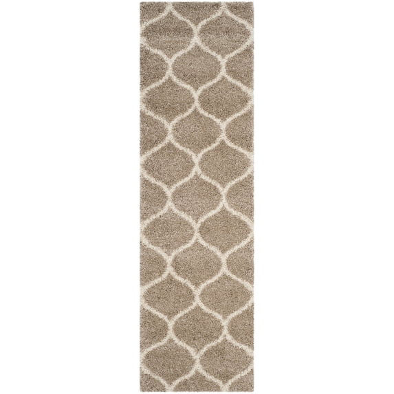 SAFAVIEH Hudson Arline Plush Geometric Shag Runner Rug, Beige/Ivory, 2'3" x 22'