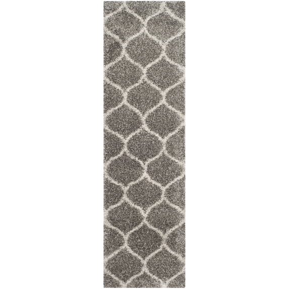 SAFAVIEH Hudson Arline Plush Geometric Shag Runner Rug, Grey/Ivory, 2'3" x 18'