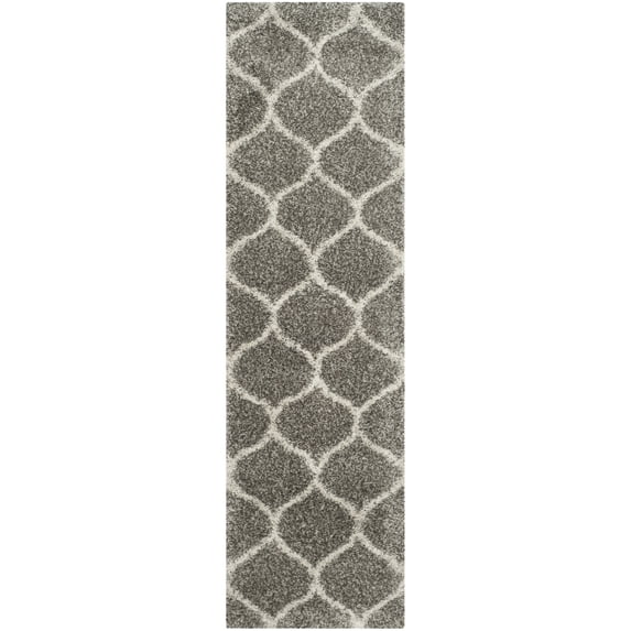 SAFAVIEH Hudson Arline Plush Geometric Shag Runner Rug, Grey/Ivory, 2'3" x 20'