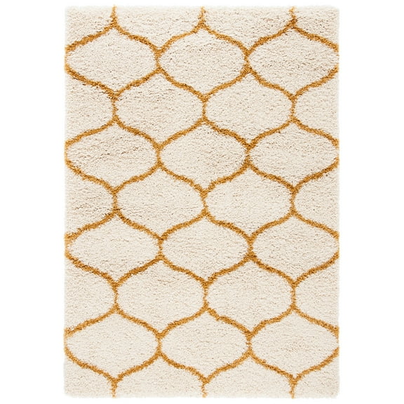 SAFAVIEH Hudson Arline Plush Geometric Shag Runner Rug, Ivory/Gold, 2'3" x 8'