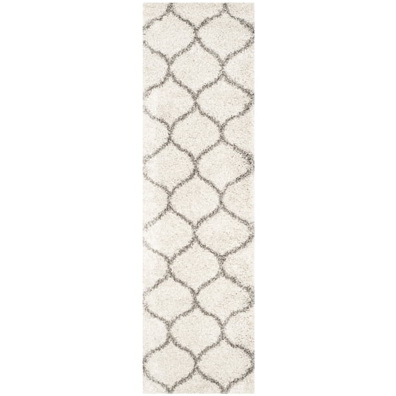 SAFAVIEH Hudson Arline Plush Geometric Shag Runner Rug, Ivory/Grey, 2'3" x 22'
