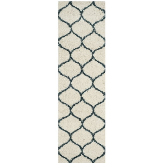 SAFAVIEH Hudson Arline Plush Geometric Shag Runner Rug, Ivory/Slate Blue, 2'3" x 14'