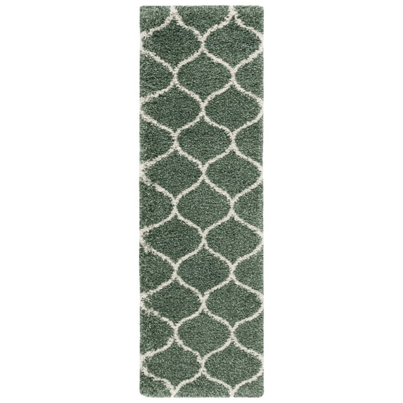 SAFAVIEH Hudson Arline Plush Geometric Shag Runner Rug, Light Green/Ivory, 2'3" x 8'