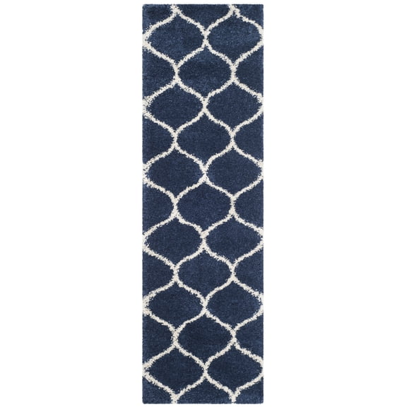 SAFAVIEH Hudson Arline Plush Geometric Shag Runner Rug, Navy/Ivory, 2'3" x 16'