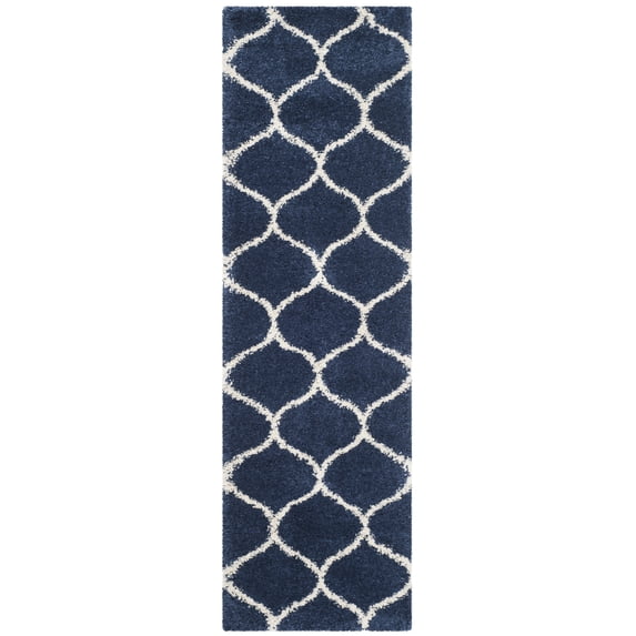SAFAVIEH Hudson Arline Plush Geometric Shag Runner Rug, Navy/Ivory, 2'3" x 22'
