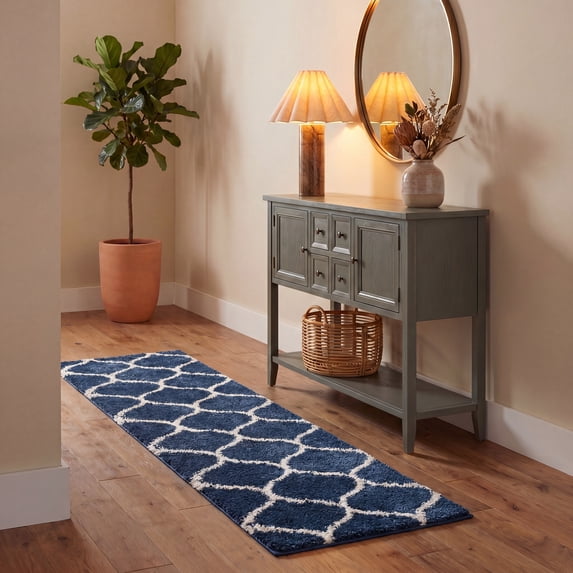 Safavieh Hudson Arline Geometric Shag Runner Rug, Navy/Ivory, 2'3" x 22'