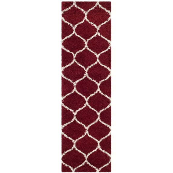 SAFAVIEH Hudson Arline Plush Geometric Shag Runner Rug, Red/Ivory, 2'3" x 14'