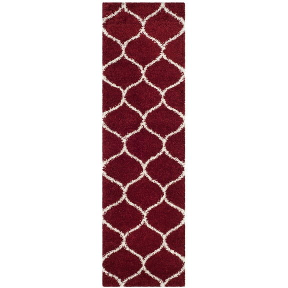 SAFAVIEH Hudson Arline Plush Geometric Shag Runner Rug, Red/Ivory, 2'3" x 16'