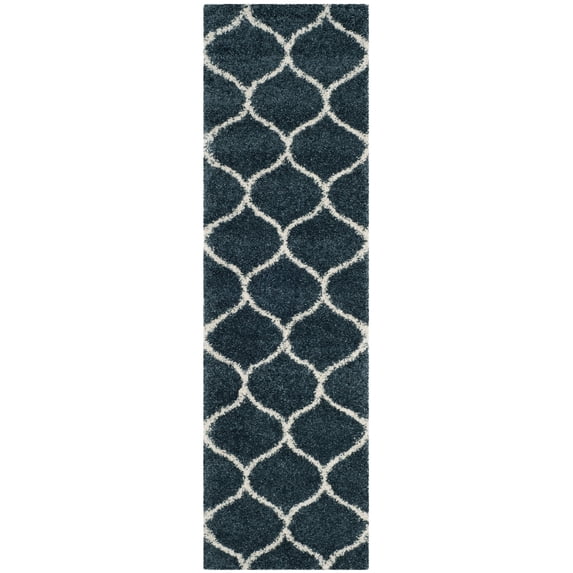 SAFAVIEH Hudson Arline Plush Geometric Shag Runner Rug, Slate Blue/Ivory, 2'3" x 16'