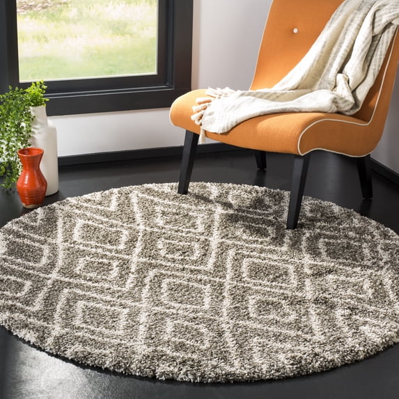 SAFAVIEH Hudson Augustine Geometric Shag Area Rug, Grey/Ivory, 7' x 7' Round