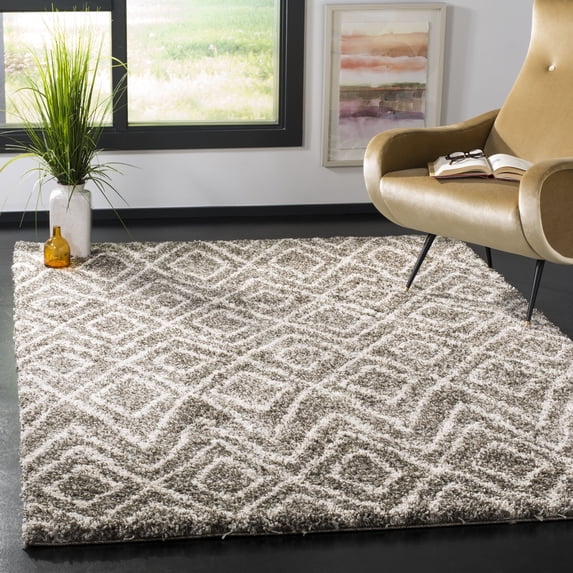 SAFAVIEH Hudson Augustine Geometric Shag Area Rug, Grey/Ivory, 8' x 10'