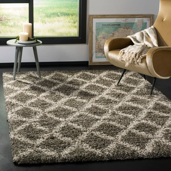 SAFAVIEH Hudson Franklin Geometric Diamonds Shag Area Rug, Grey/Ivory, 3' x 5'