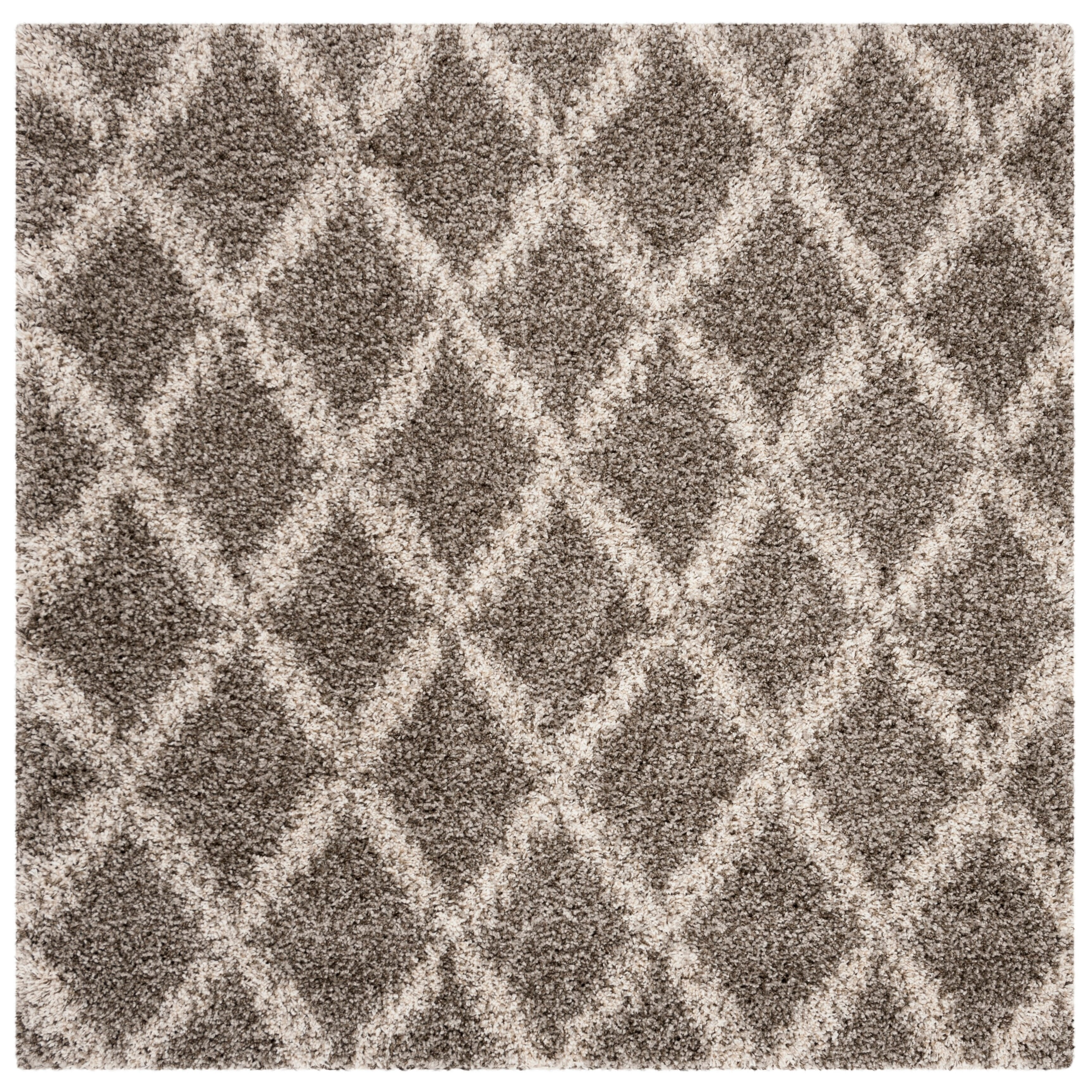 SAFAVIEH Hudson Franklin Geometric Diamonds Shag Area Rug, Grey/Ivory, 7' x 7' Square