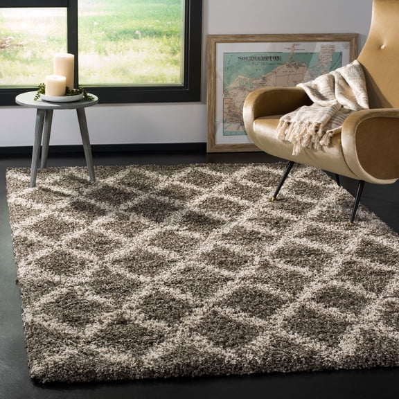 SAFAVIEH Hudson Franklin Geometric Diamonds Shag Area Rug, Grey/Ivory, 8' x 10'