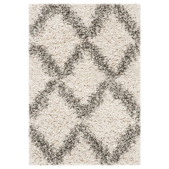 SAFAVIEH Hudson Franklin Geometric Diamonds Shag Area Rug, Ivory/Grey, 2' x 3'