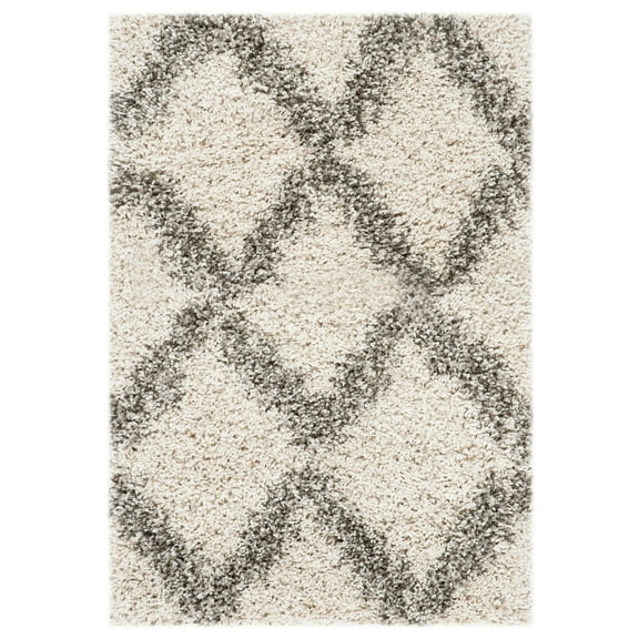 SAFAVIEH Hudson Franklin Geometric Diamonds Shag Area Rug, Ivory/Grey, 2' x 3'
