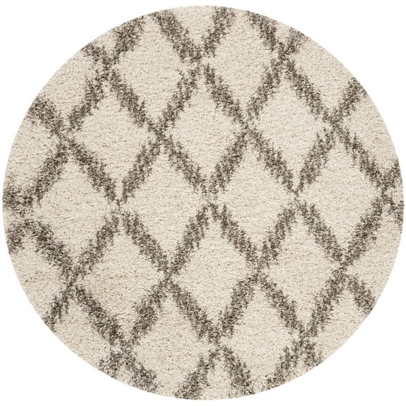 SAFAVIEH Hudson Franklin Geometric Diamonds Shag Area Rug, Ivory/Grey, 5' x 5' Round