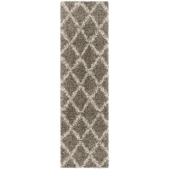 SAFAVIEH Hudson Franklin Geometric Diamonds Shag Runner Rug, Grey/Ivory, 2'3" x 8'