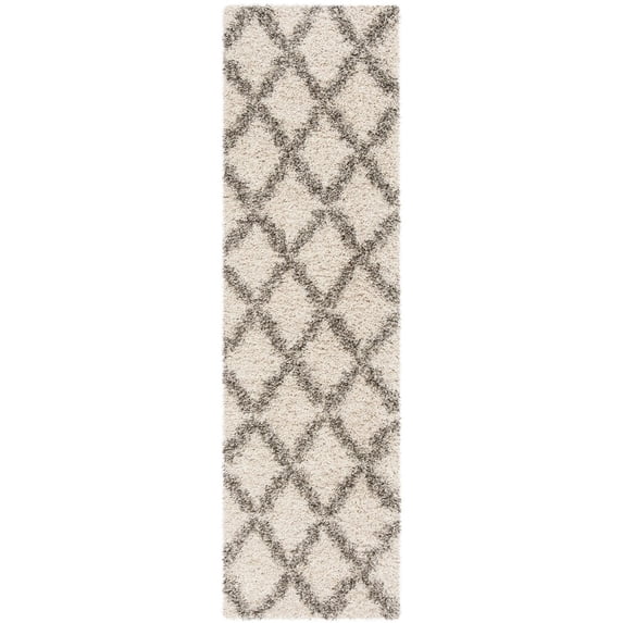 SAFAVIEH Hudson Franklin Geometric Diamonds Shag Runner Rug, Ivory/Grey, 2'3" x 8'