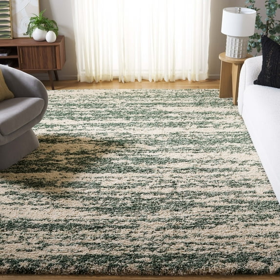 SAFAVIEH Hudson Jack Abstract Shag Area Rug, Ivory/Green, 7' x 7' Square