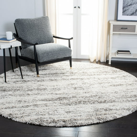 SAFAVIEH Hudson Jack Abstract Shag Area Rug, Ivory/Grey, 8' x 8' Round