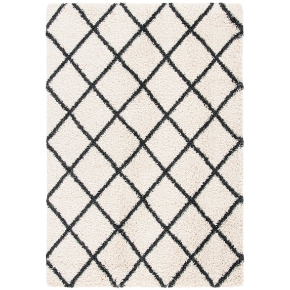 SAFAVIEH Hudson Jackson Trellis Shag Area Rug, Ivory/Dark Grey, 7' x 7' Square