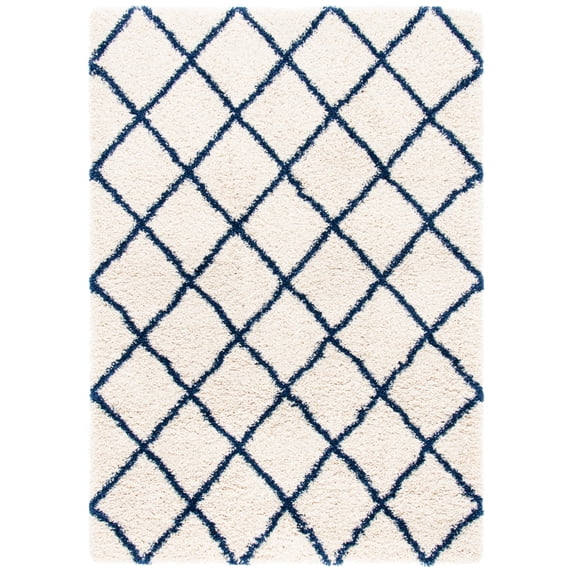 SAFAVIEH Hudson Jackson Trellis Shag Area Rug, Ivory/Navy, 7' x 7' Square