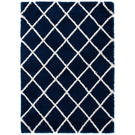 SAFAVIEH Hudson Jackson Trellis Shag Area Rug, Navy/Ivory, 7' x 7' Round