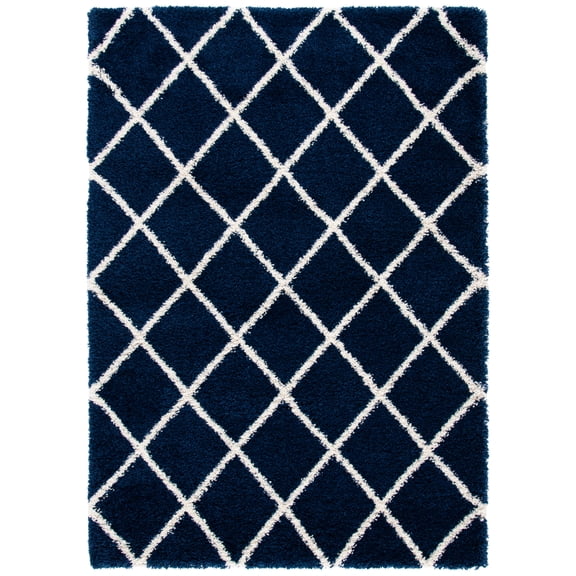 SAFAVIEH Hudson Jackson Trellis Shag Area Rug, Navy/Ivory, 7' x 7' Round