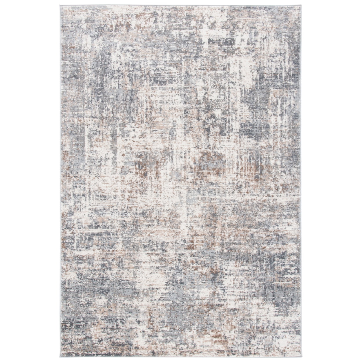 Ivory and Navy Square Shag Area Rug, 7' x 7'
