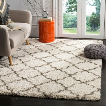 SAFAVIEH Hudson Jaye Geometric Shag Area Rug, Ivory/Grey, 5'1" x 7'6"
