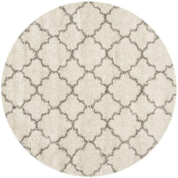SAFAVIEH Hudson Jaye Geometric Shag Area Rug, Ivory/Grey, 7' x 7' Round