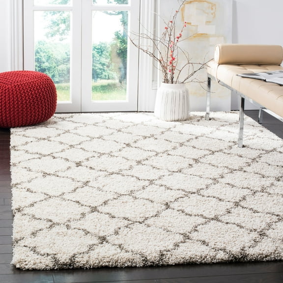 SAFAVIEH Hudson Jaye Geometric Shag Area Rug, Ivory/Grey, 8' x 10'