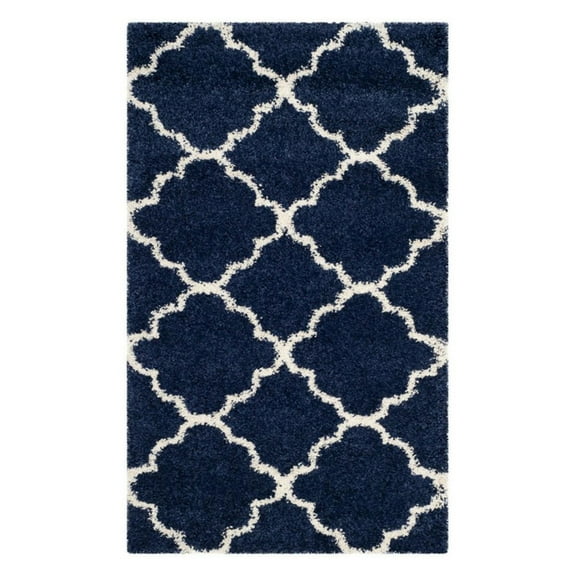 SAFAVIEH Hudson Jaye Geometric Shag Area Rug, Navy/Ivory, 5'1" x 7'6"