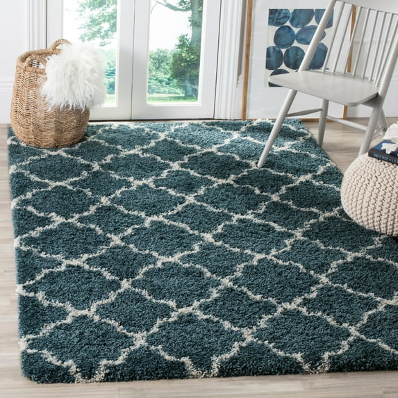 SAFAVIEH Hudson Jaye Geometric Shag Area Rug, Slate Blue/Ivory, 8' x 10'