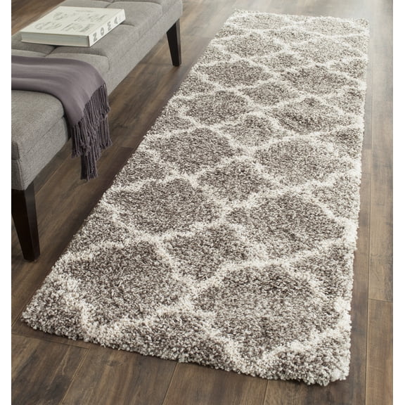 SAFAVIEH Hudson Jaye Geometric Shag Runner Rug, Grey/Ivory, 2'3" x 12'