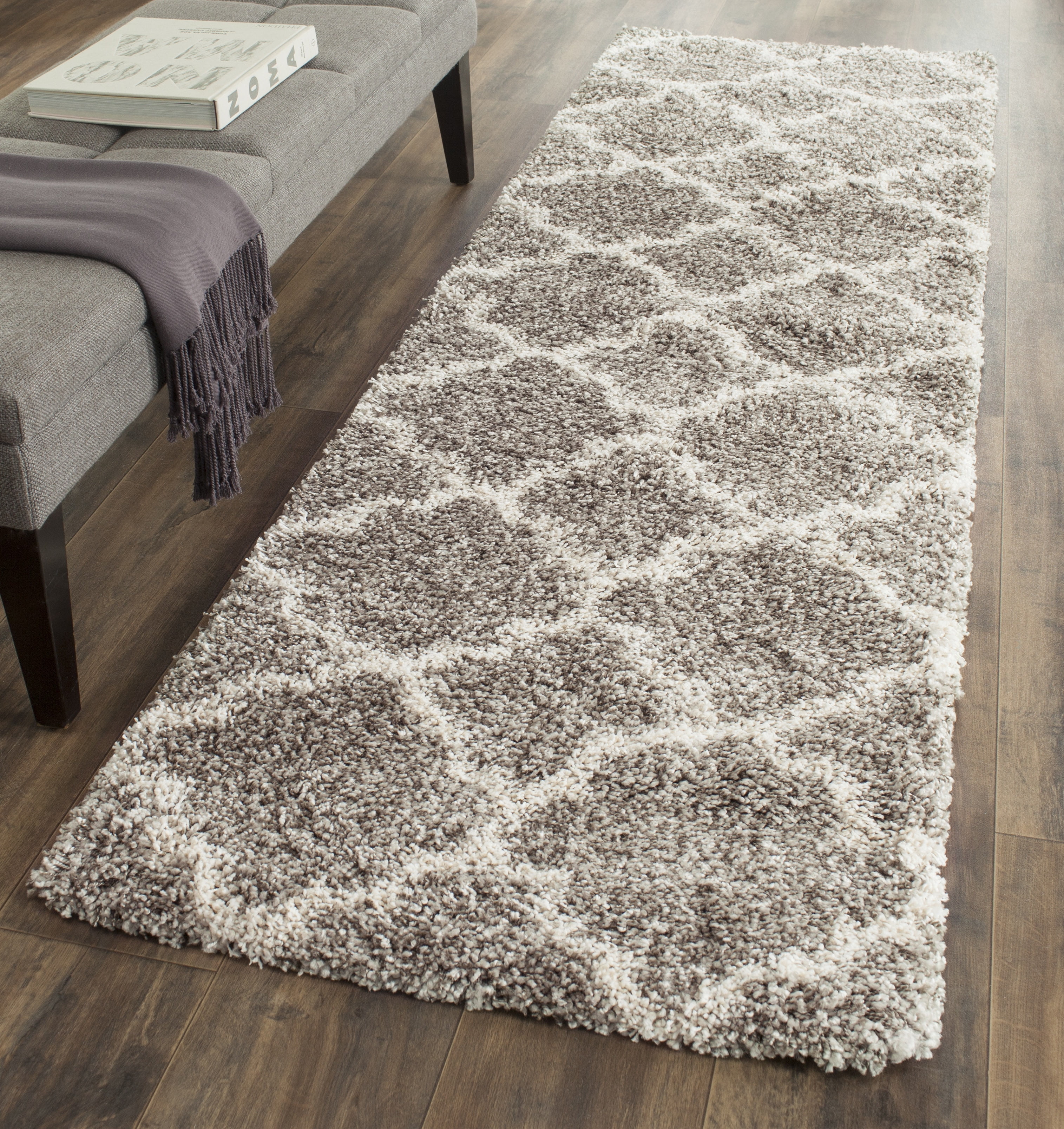 SAFAVIEH Hudson Jaye Geometric Shag Runner Rug, Grey/Ivory, 2'3" x 18'