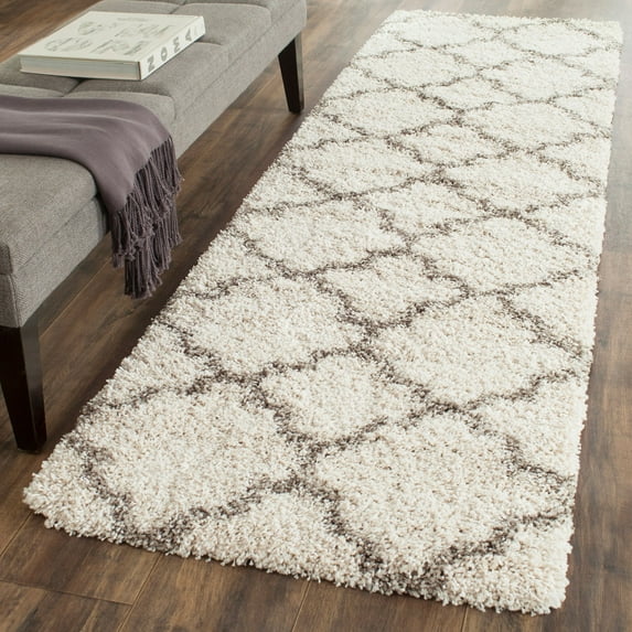 SAFAVIEH Hudson Jaye Geometric Shag Runner Rug, Ivory/Grey, 2'3" x 14'
