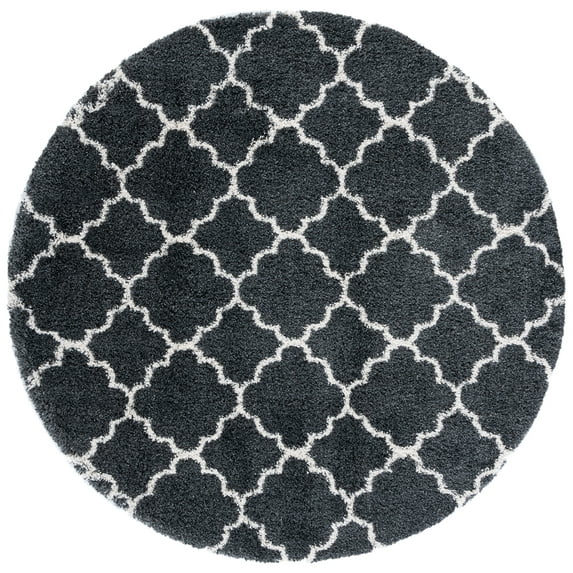 SAFAVIEH Hudson Jaye Plush Geometric Shag Area Rug, Dark Grey/Ivory, 7' x 7' Round