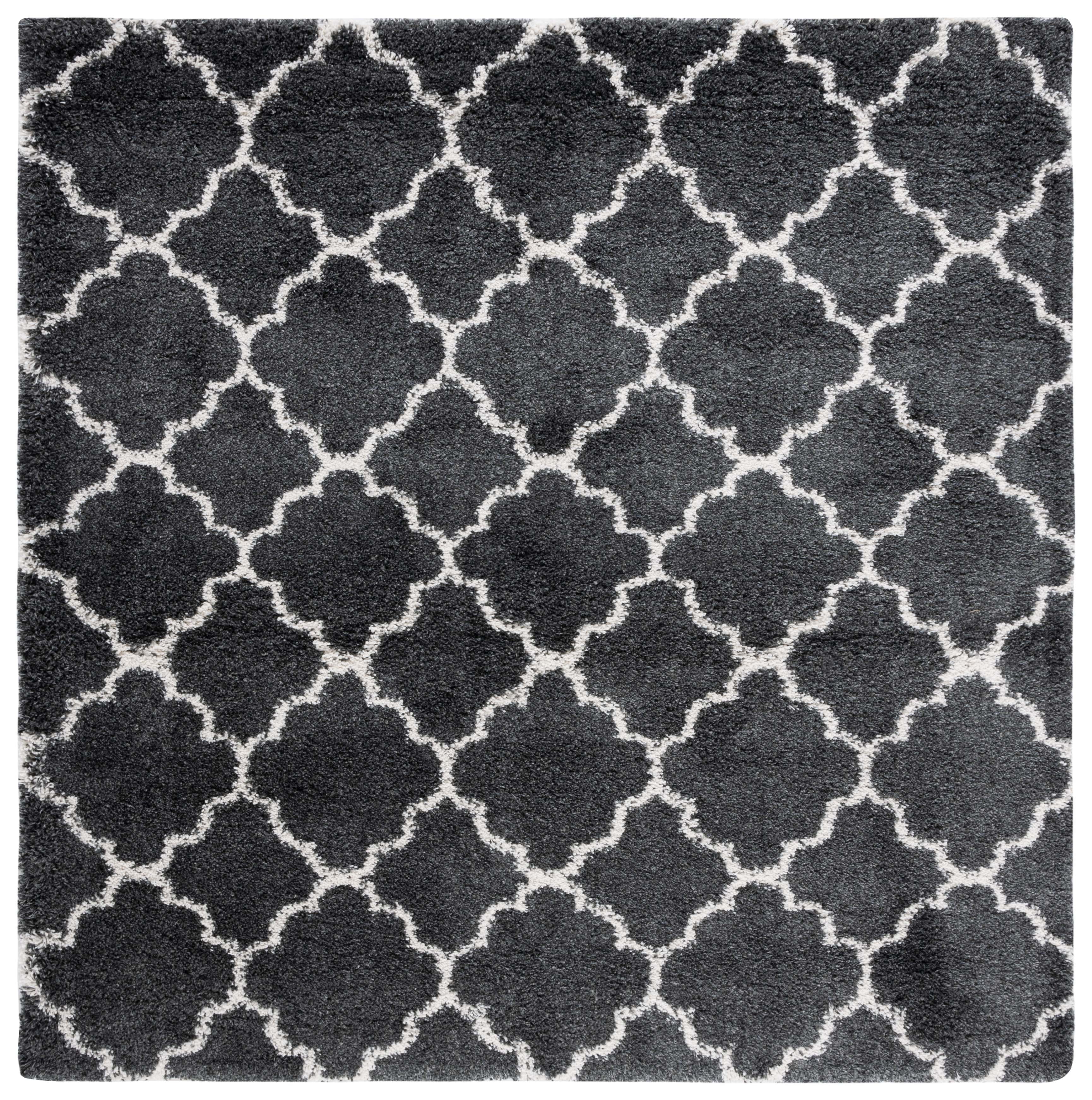 Hudson Dark Grey and Ivory Square Shag Area Rug