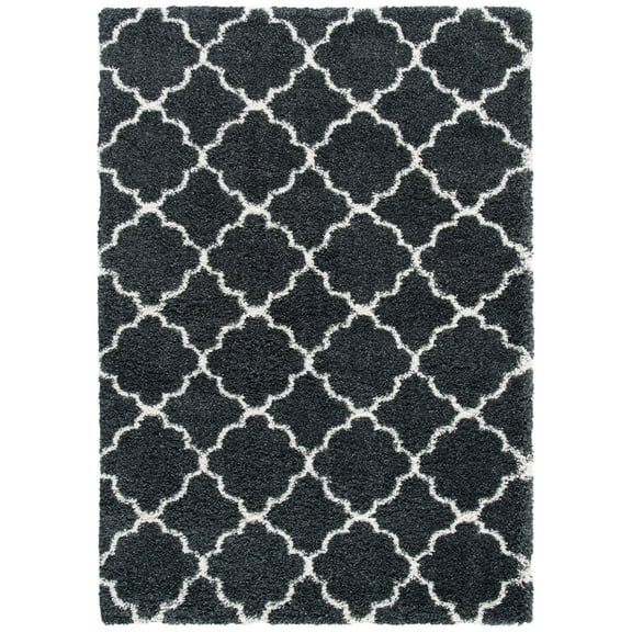 SAFAVIEH Hudson Jaye Plush Geometric Shag Area Rug, Dark Grey/Ivory, 8' x 10'
