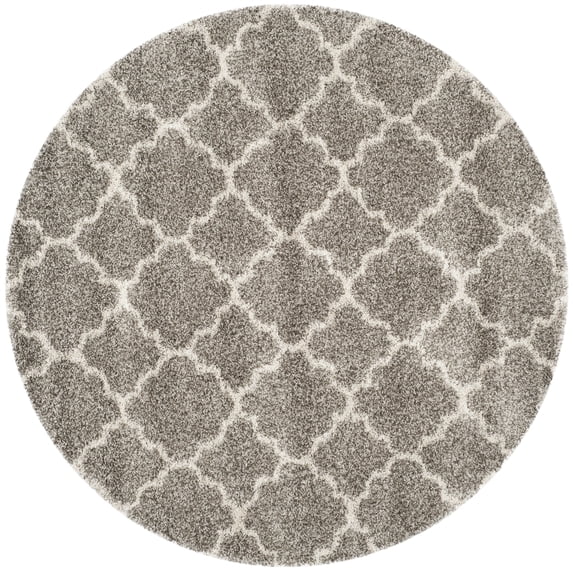 SAFAVIEH Hudson Jaye Plush Geometric Shag Area Rug, Grey/Ivory, 3' x 3' Round