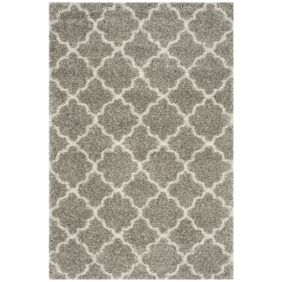 SAFAVIEH Hudson Jaye Plush Geometric Shag Area Rug, Grey/Ivory, 5' x 7'