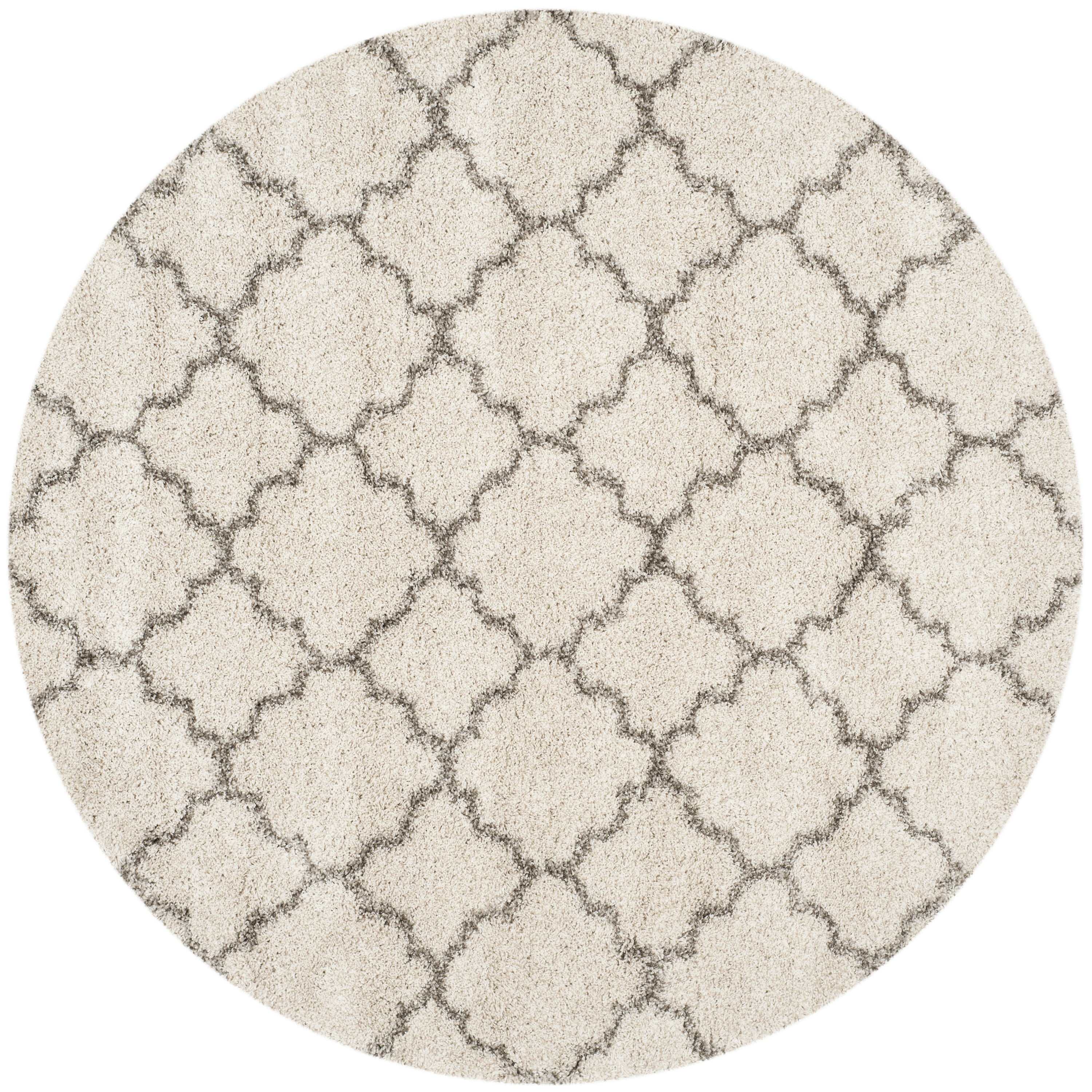 SAFAVIEH Hudson Jaye Plush Geometric Shag Area Rug, Ivory/Grey, 3' x 3' Round