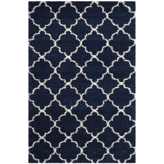 SAFAVIEH Hudson Jaye Plush Geometric Shag Area Rug, Navy/Ivory, 2'3" x 3'9"