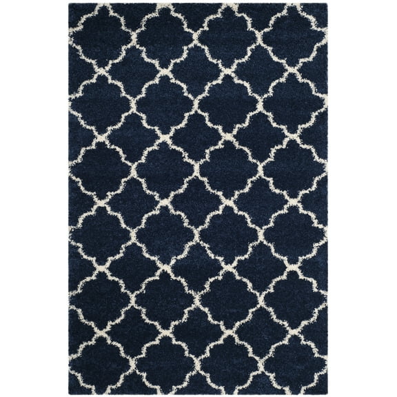 SAFAVIEH Hudson Jaye Plush Geometric Shag Area Rug, Navy/Ivory, 2' x 3'