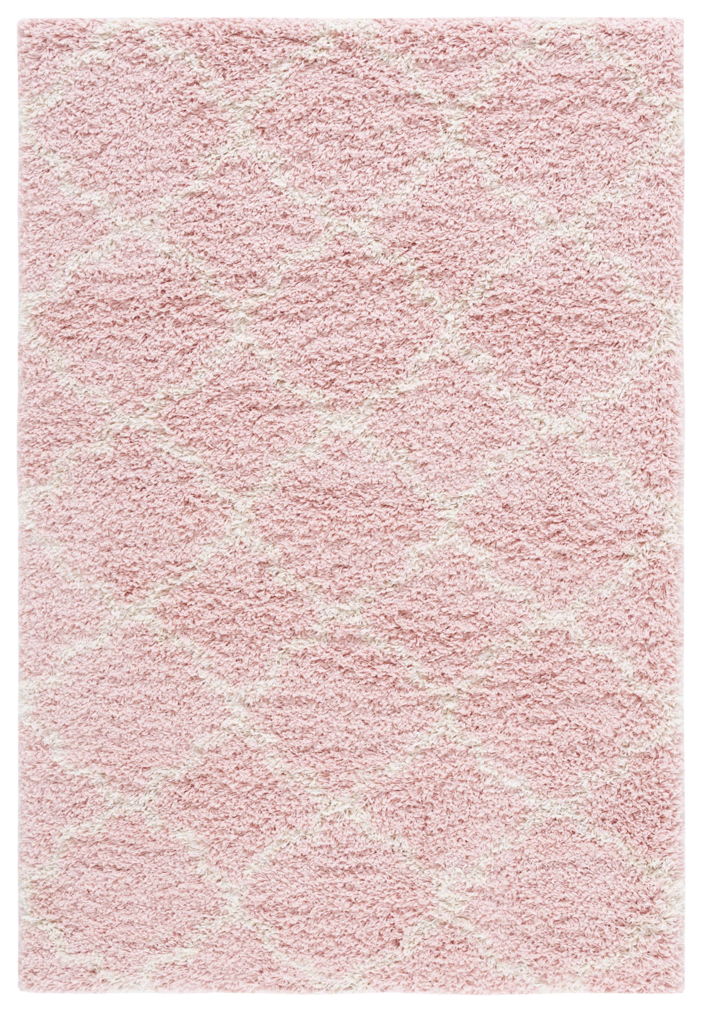 Pink and Ivory Rectangular Shag Area Rug 4' x 6'