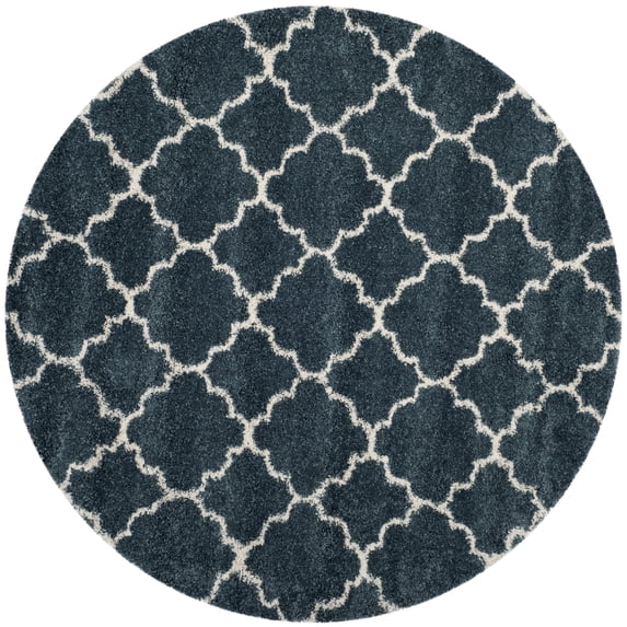 SAFAVIEH Hudson Jaye Plush Geometric Shag Area Rug, Slate Blue/Ivory, 3' x 3' Round