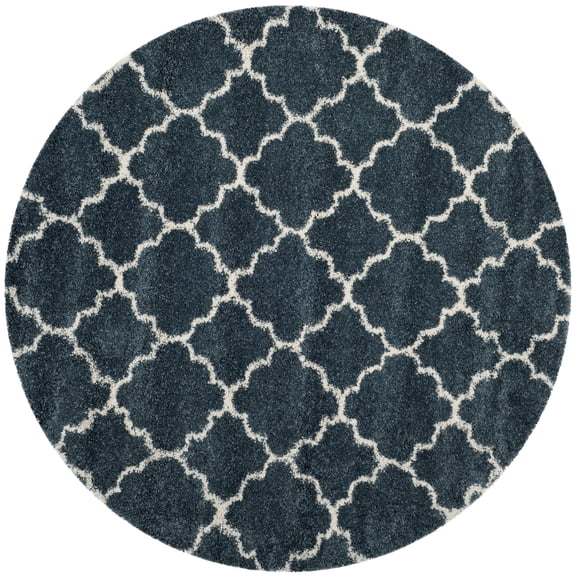SAFAVIEH Hudson Jaye Plush Geometric Shag Area Rug, Slate Blue/Ivory, 3' x 3' Round